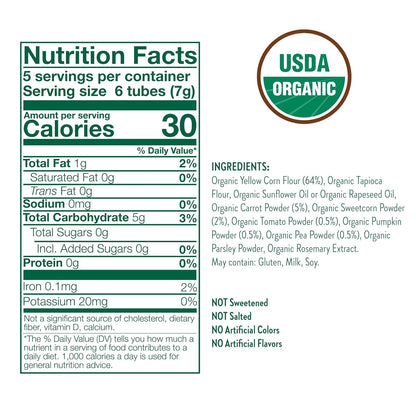 Little Bellies Organic Veggie Tubes Toddler Snack (Pack of 4 x 1.25 oz Individual Packs)