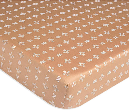 Crane Baby Crib Sheet, Copper Dash Neutral Crib Sheets & Toddler Sheets, 100% Cotton Sateen, 28" x