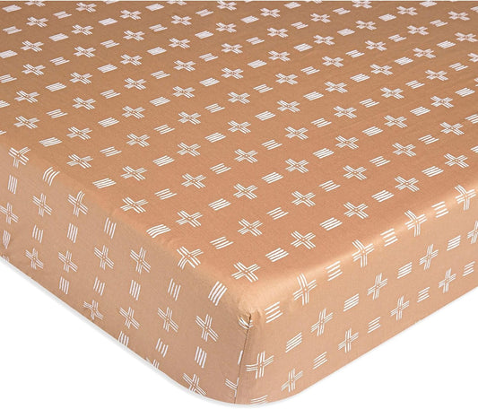 Crane Baby Crib Sheet, Copper Dash Neutral Crib Sheets & Toddler Sheets, 100% Cotton Sateen, 28" x