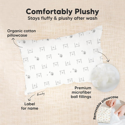 Mini Toddler Pillow with Pillowcase - 9x13 My Little Dreamy Travel Kids Pillow for Sleeping, Toddler Bed, Small, Tiny, Organic Cotton Pillowcase, Soft & Breathable, Kids 2-4 Years Old (KeaFriends)