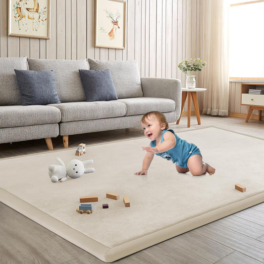 Baby Play Mat for Floor Tummy Time Nursery Rug Muscle Mat Area Playroom Rug Tatami 50 * 50" Memory Foam 1.3" Thick Crawling Mat For Babies,Toddlers, Infants, Kids(Beige)