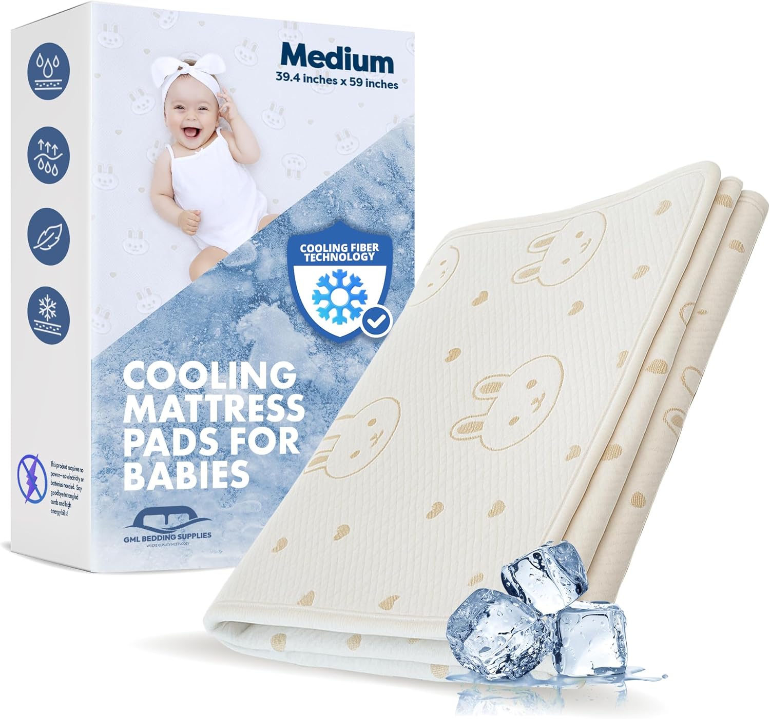 GML Bunny Cooling Crib Mattress Pad – Waterproof, Breathable Baby Mattress Protector for Toddler