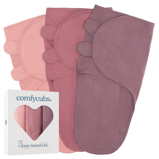 Comfy Cubs Easy Swaddle Blanket, 3 Pk S Swaddle Blush Mauve Mulberry