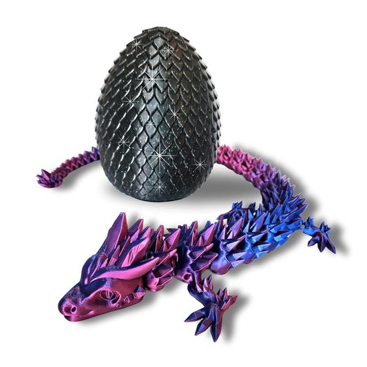 Large 20" Color-Changing Dragon (Improved Design) with Mystic Sparkle Egg, Made in USA - Articulated 3D Printed, 3D Dragon Egg (BLUE/PURPLE/RED & BLACK EGG)…