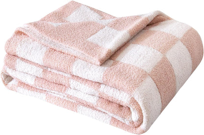 SeaRoomy Checkered Throw Blanket, Ultra Soft Microfiber Knit Throw Blanket, Cozy Fluffy Fuzzy