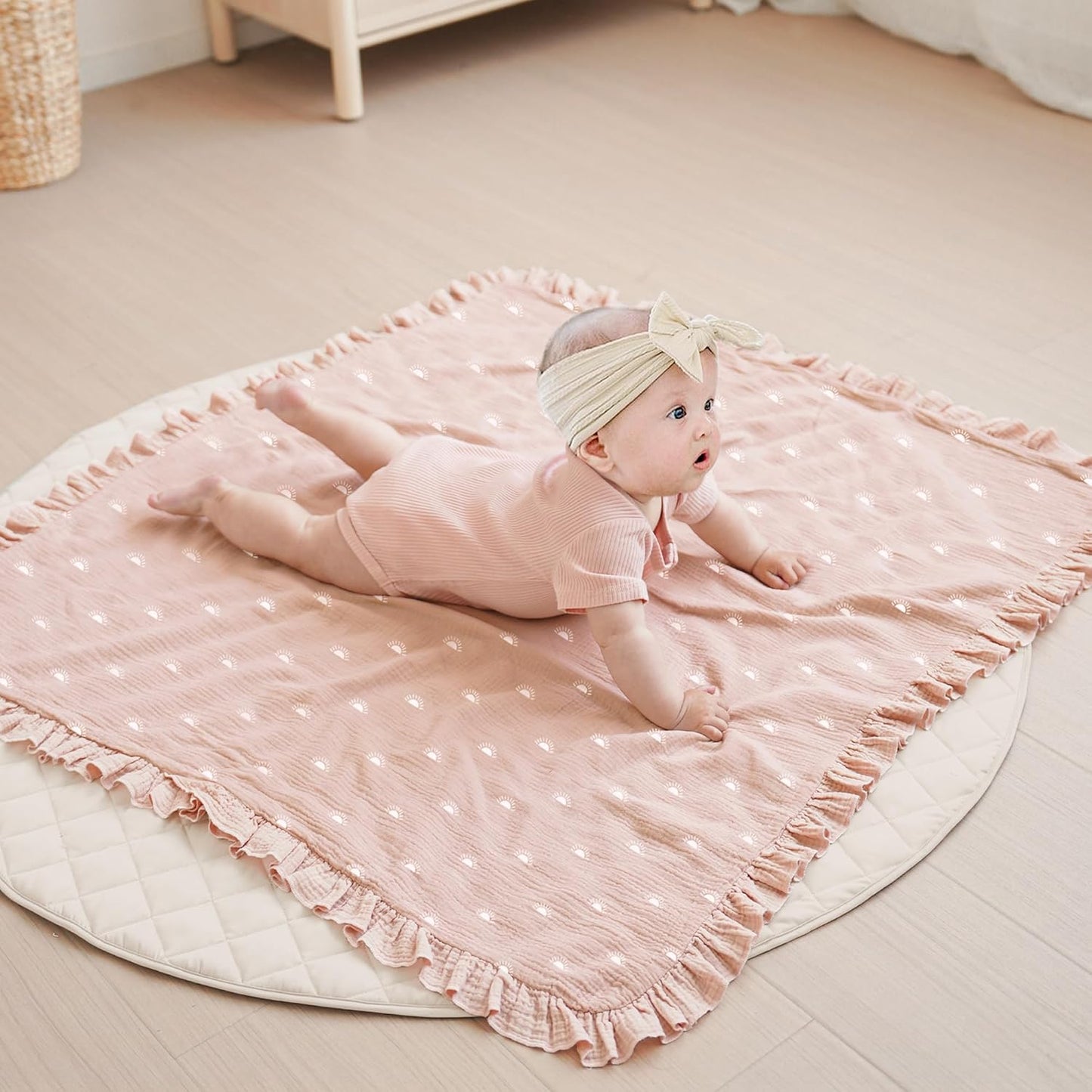 Konssy Flounce Muslin Baby Blankets, Cotton Crib Blanket for Baby Infant Toddler, Super Soft and