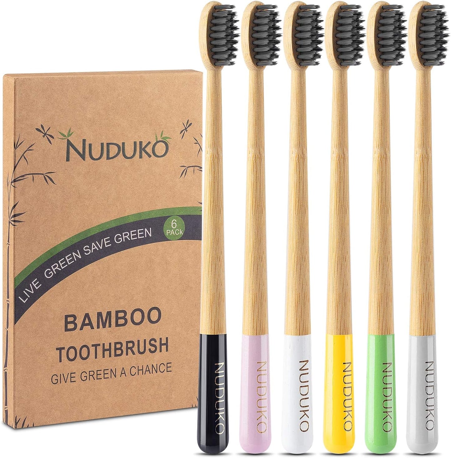 Biodegradable Bamboo Charcoal Toothbrushes, Soft Bristle, Eco-Friendly, Sustainable, BPA Free