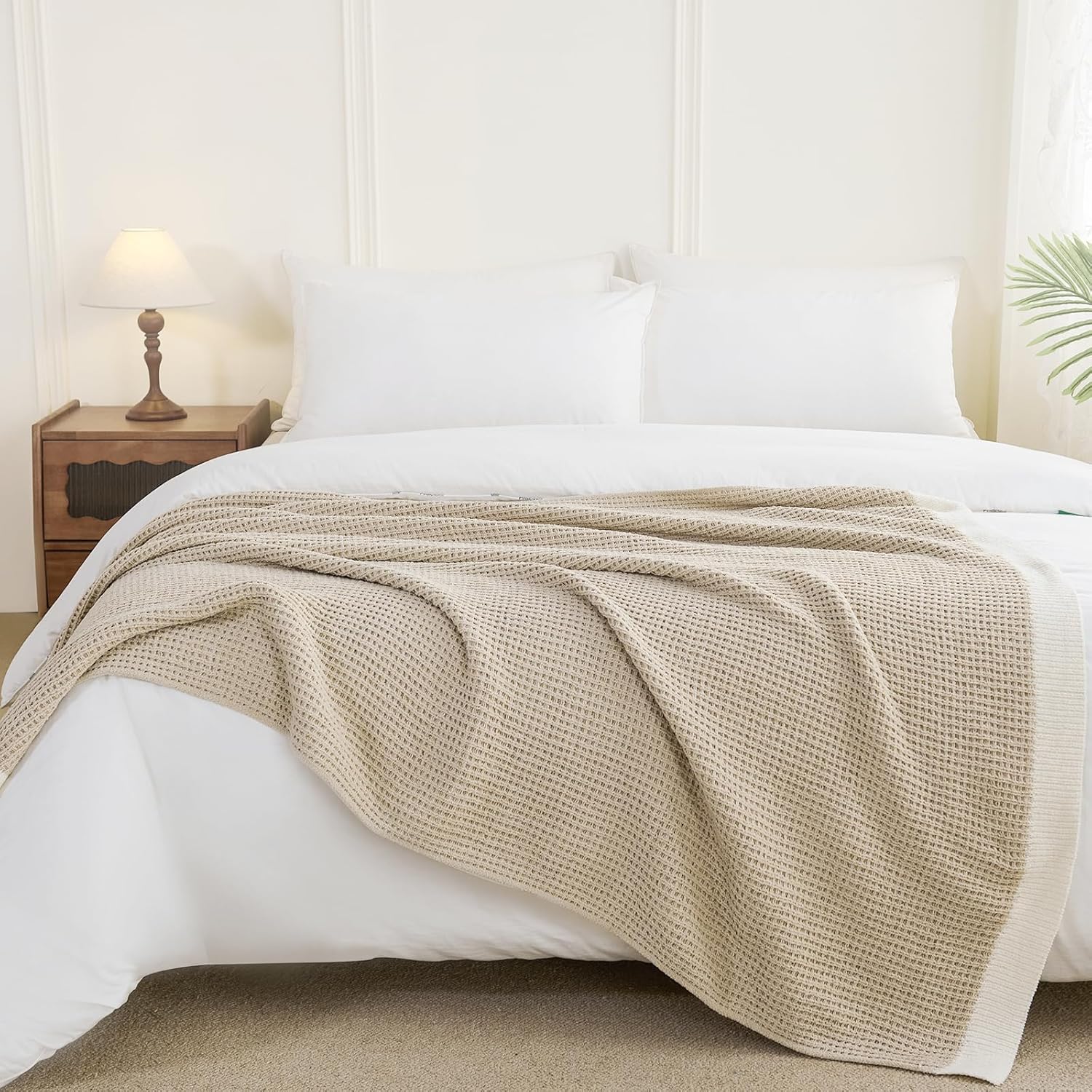 SeaRoomy Knit Throw Blanket,Super Soft Cozy Reversible Waffle Blanket,Warm Fluffy Fuzzy Plush
