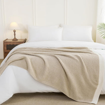 SeaRoomy Knit Throw Blanket,Super Soft Cozy Reversible Waffle Blanket,Warm Fluffy Fuzzy Plush