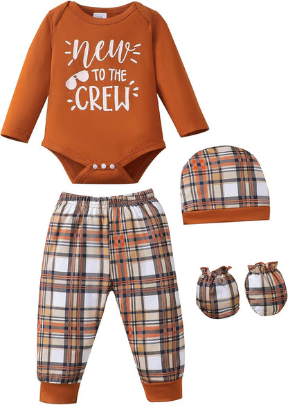 NZRVAWS Newborn Baby Boy Girl Clothes Unisex Infant Romper Pants Set Hat 4-Pack Outfits 0-12 Months 16 Pieces Toddler