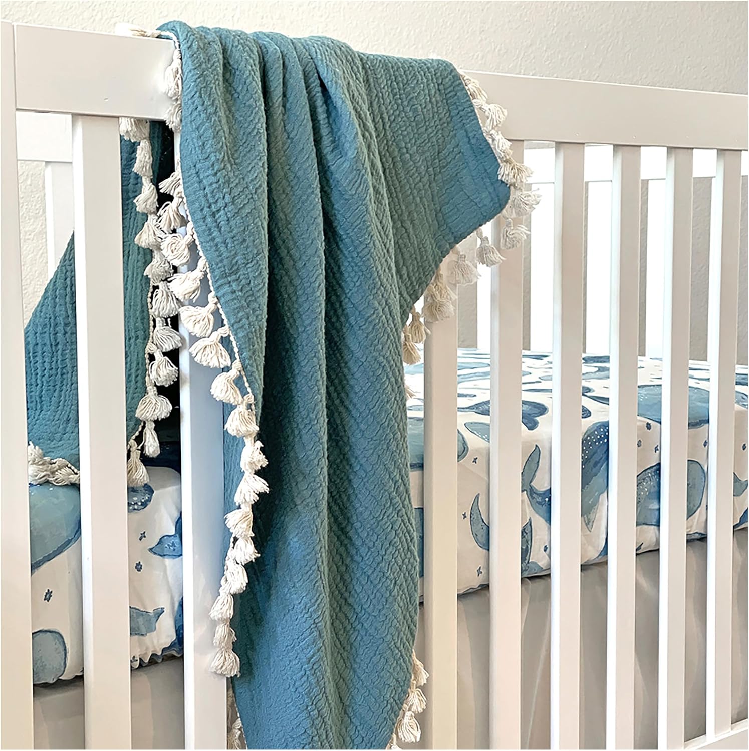 Crane Baby Ocean Crib Sheet, 100% Cotton Fitted Sheet, 28" x 52", Crib Sheets for Boys, Toddler Bed