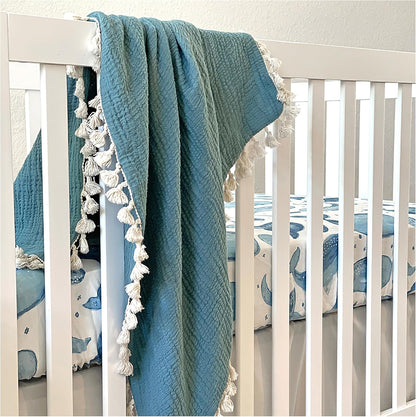 Crane Baby Ocean Crib Sheet, 100% Cotton Fitted Sheet, 28" x 52", Crib Sheets for Boys, Toddler Bed
