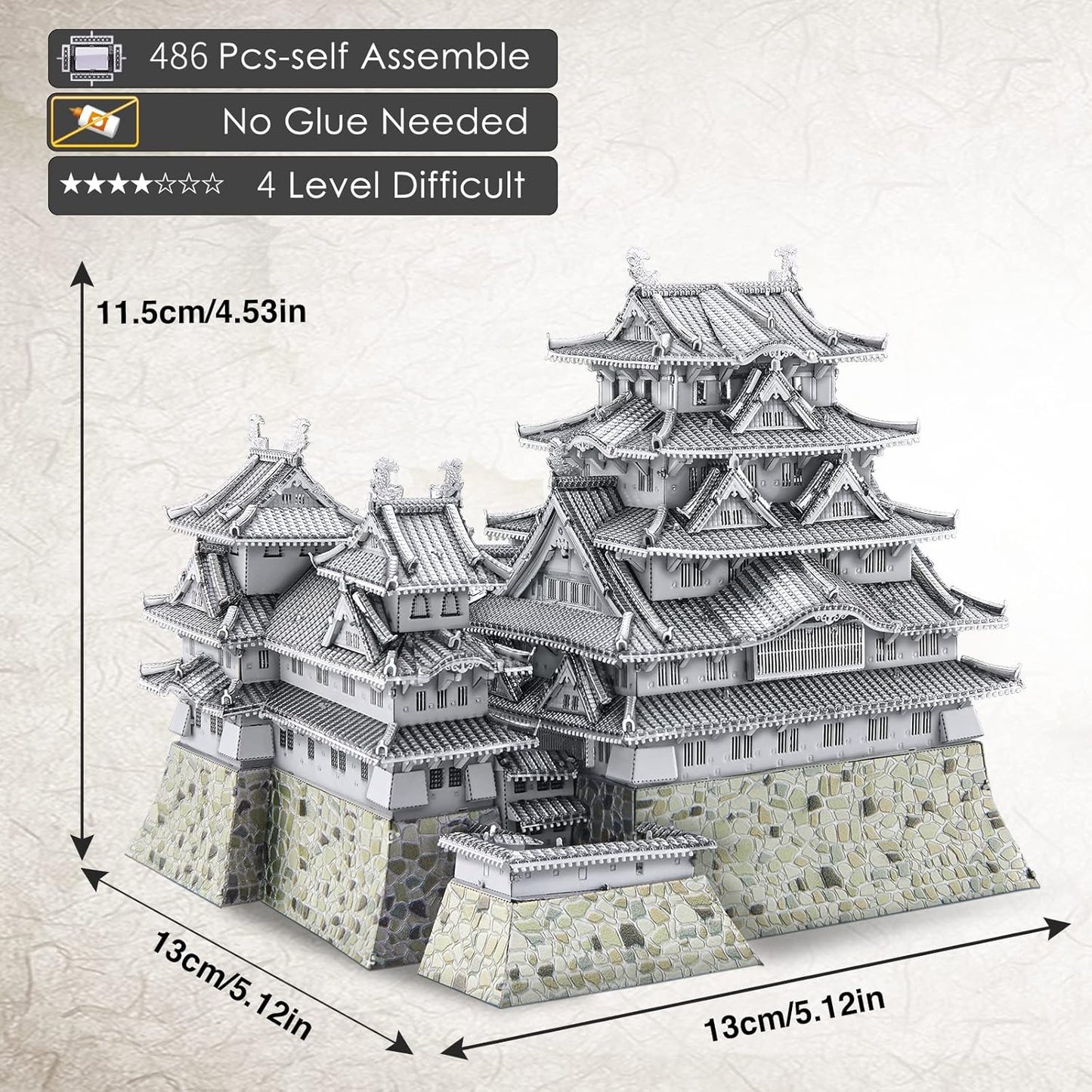 Piececool 3D Metal Puzzles for Adults, Himeji Castle - Japanese Architecture 3D Model Building Kits Creative Home Decoration Great Birthday