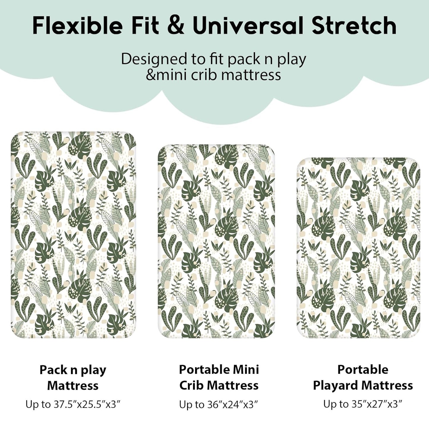 Yoofoss Pack and Play Sheets Fitted, Mini Crib Sheets 2-Pack for Pack N Play Mattress, Stretchy