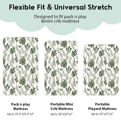 Yoofoss Pack and Play Sheets Fitted, Mini Crib Sheets 2-Pack for Pack N Play Mattress, Stretchy
