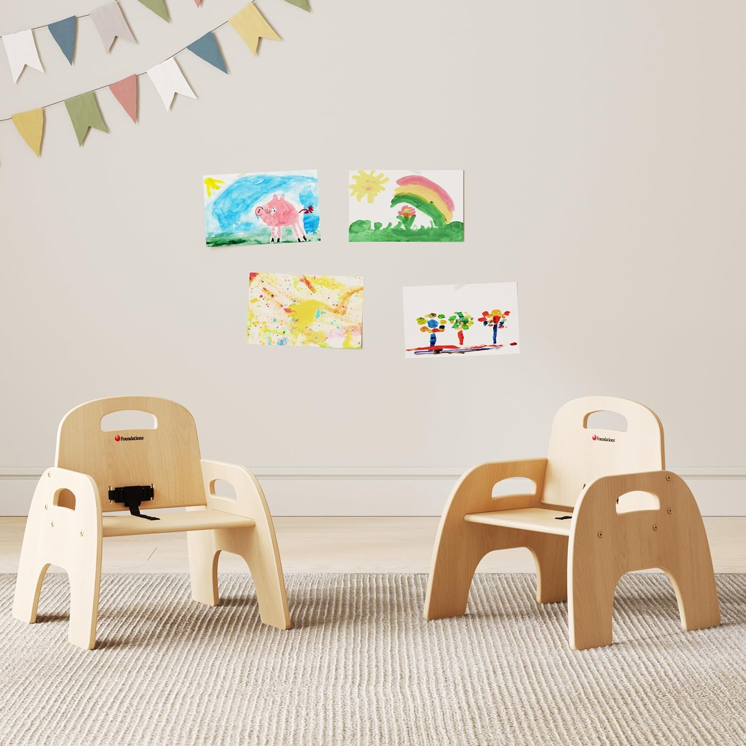 Foundations Simple Sitter Low Wood Feeding Chairs Multipack, Wide No-Tip Base, Adjustable Safety