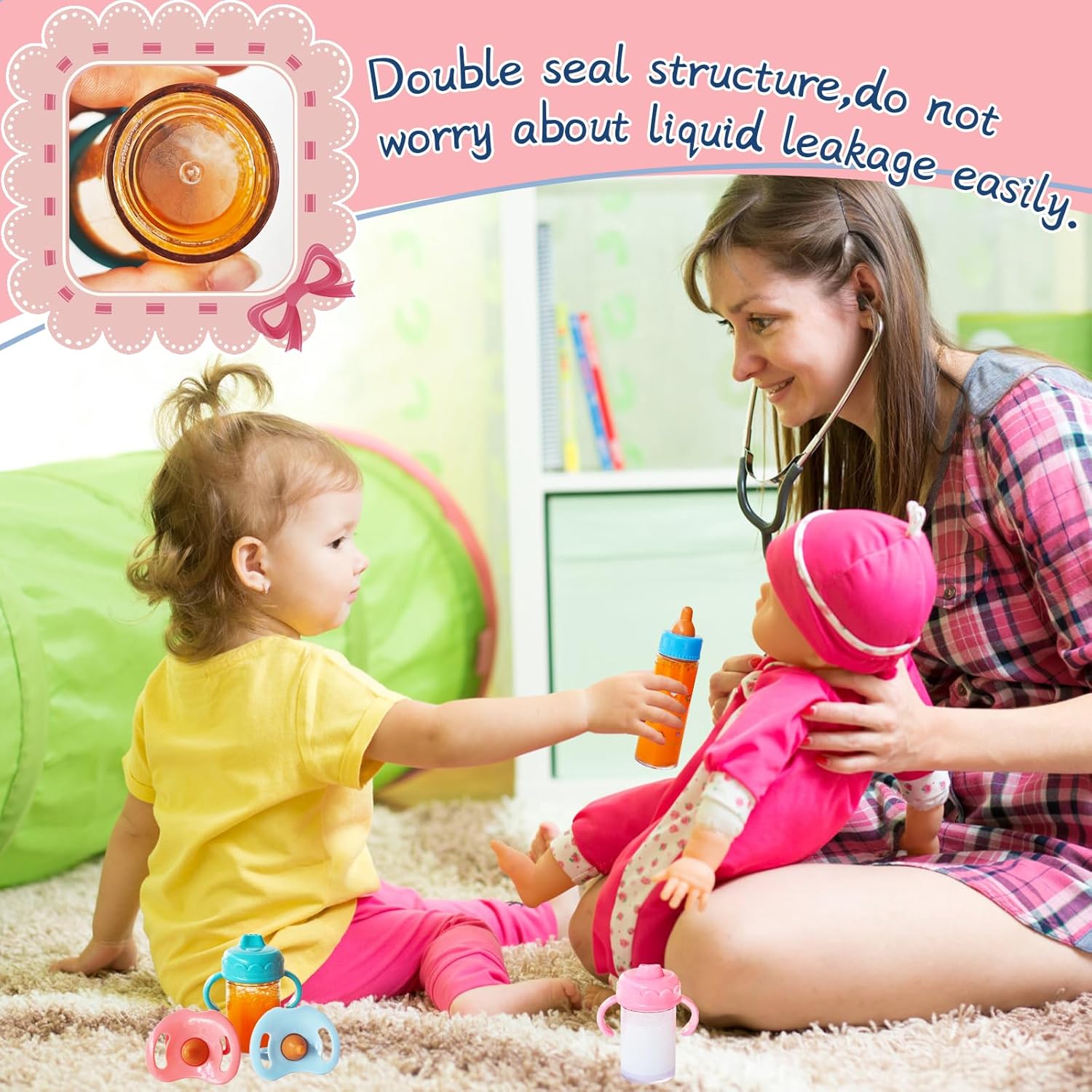 12 Pcs Baby Doll Accessories Magic Bottle set,Pretend Play Feeding Toy Set with Package,Doll