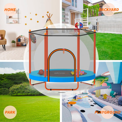 ATIVAFIT 60″ Indoor‑Outdoor Kids Trampoline Mini Rebounder with Safety Net & Hoop, Ideal for