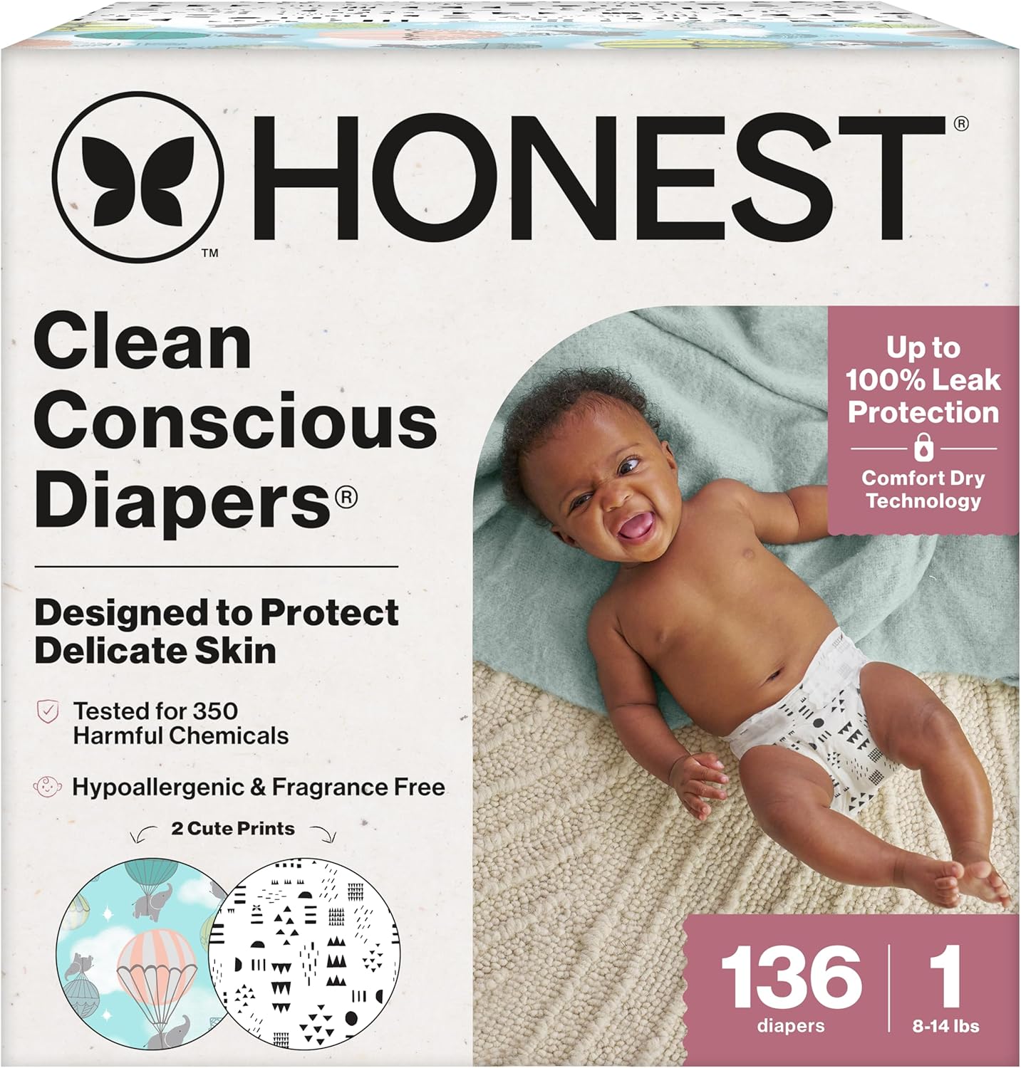The Honest Company Clean Conscious Diapers for Delicate Skin | Up to 100% Leakproof |