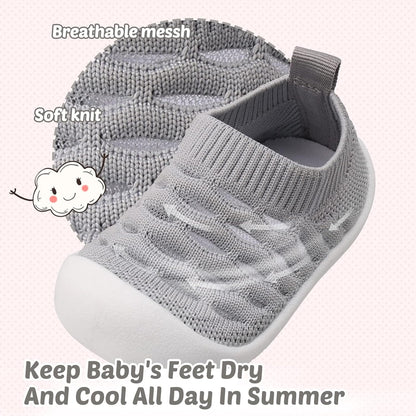 Baby First-Walking Shoes 1-4 Years Kid Shoes Trainers Toddler Infant Boys Girls Soft Sole Non Slip Cotton Canvas Mesh Breathable Lightweight TPR Material Slip-on Sneakers Outdoor