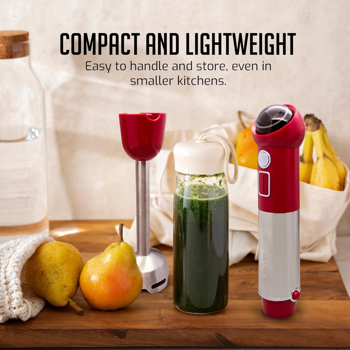 OVENTE Cordless Immersion Hand Blender, 300W Rechargeable Handheld Portable Stick Mixer with Speed
