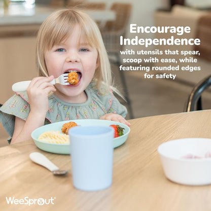WeeSprout Toddler Utensils, 3 Forks & 3 Spoons, 18/8 Stainless Steel & Food Grade Silicone, Thick Easy-Grip Handles, Perfect Length For New Self Feeders, Gentle On Gums & Teeth, Dishwasher Safe