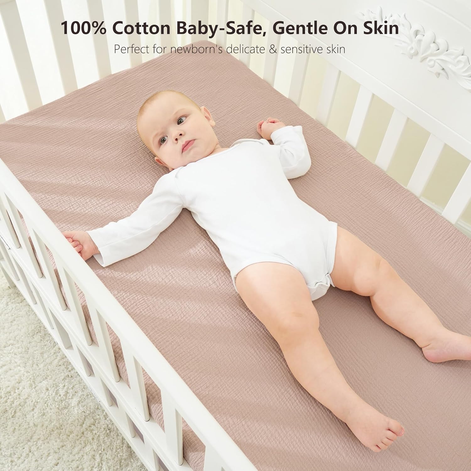 Bearmoss Muslin Crib Sheets 100% Cotton Baby Crib Sheets Fitted for Standard Crib Mattress &