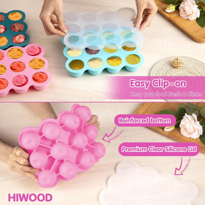 Baby Food Storage - 12 x 1.5 Ounce Silicone Freezer Tray with Lid, Perfect for Homemade Baby Food