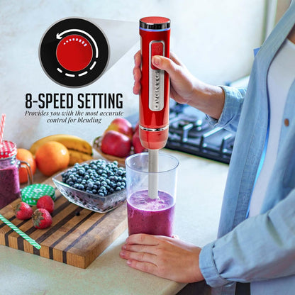 OVENTE Cordless Immersion Hand Blender, Rechargeable Handheld Portable Stick Mixer with 8 Mixing