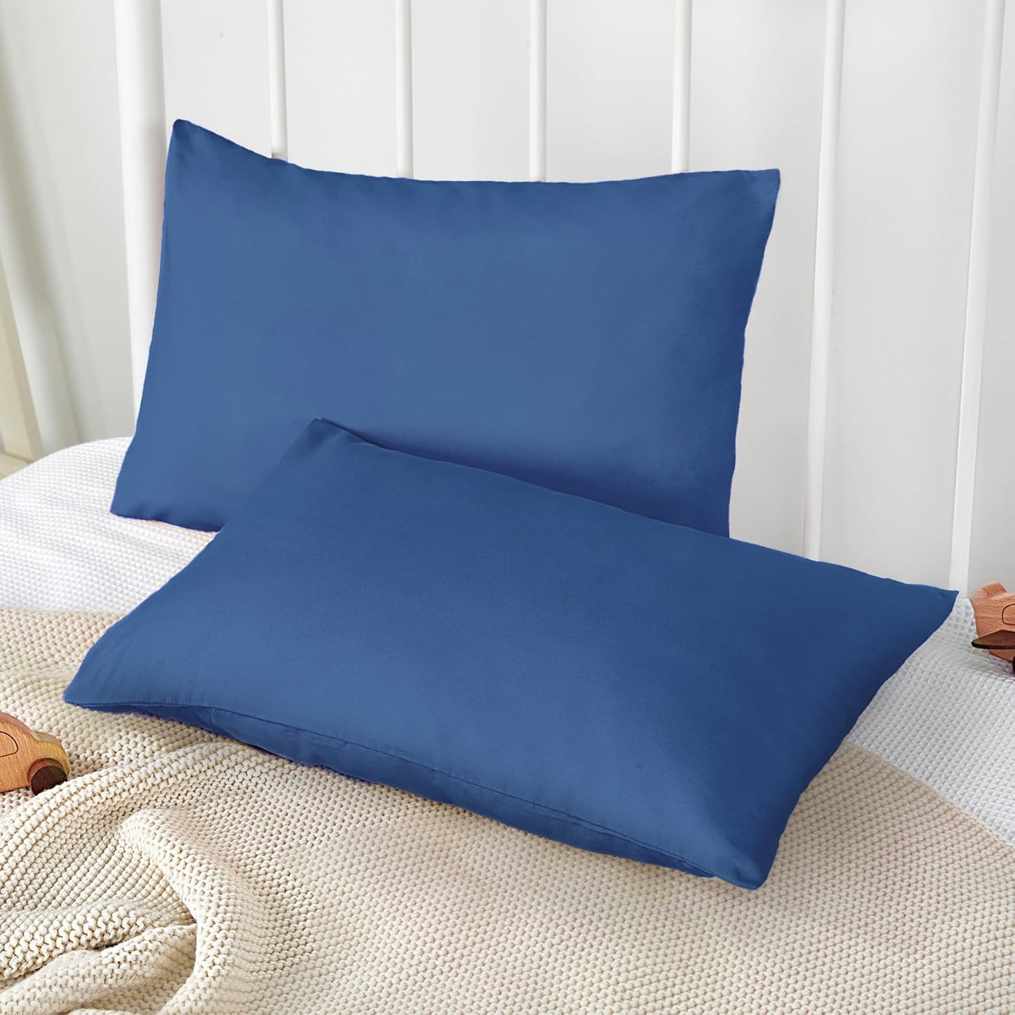 TILLYOU Toddler Pillowcase 2 Pack with Envelope Closure,13" x 18" Silky Soft Microfiber Travel Kids Pillowcase for Boys and Girls,Navy