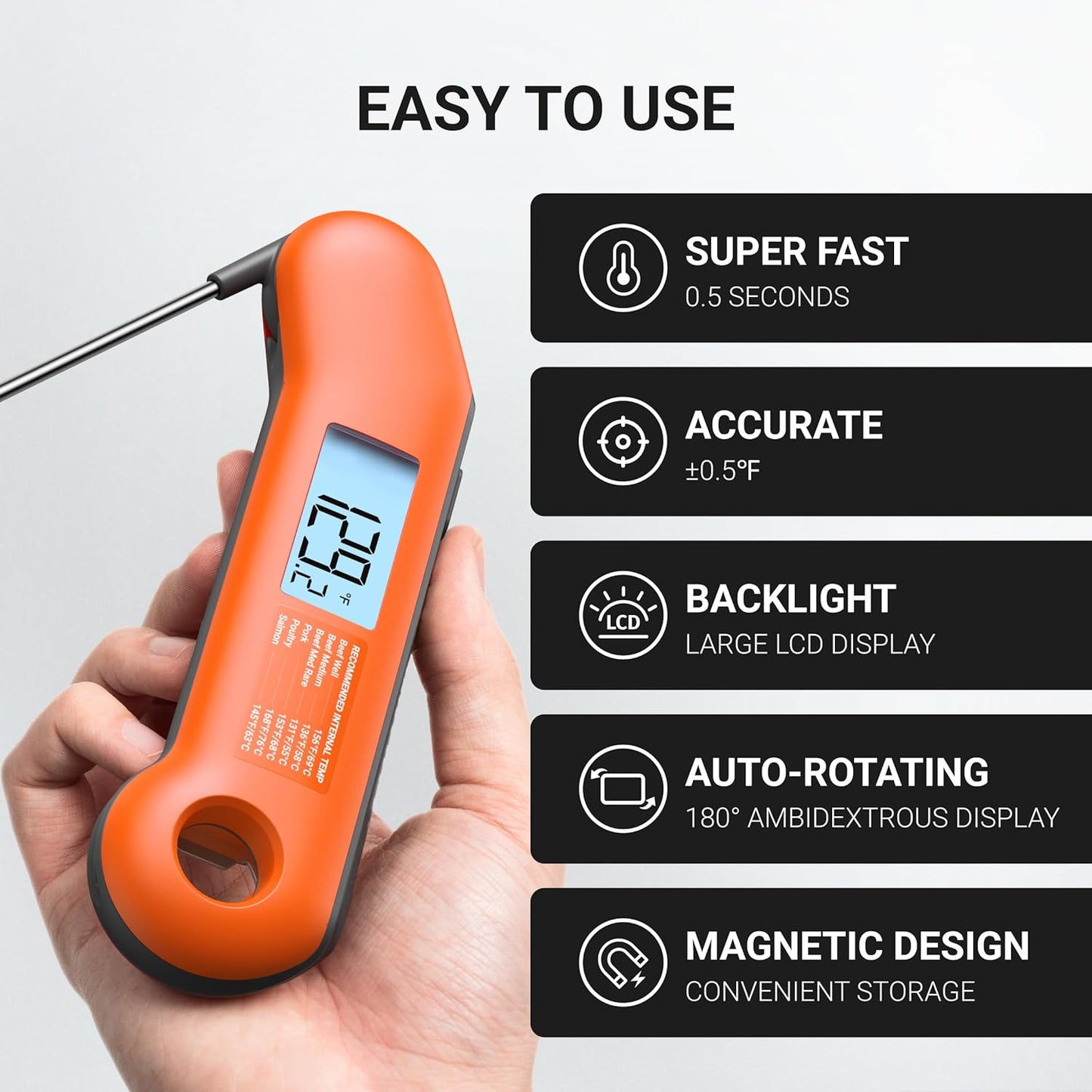 Professional Meat Thermometer Digital, Ultra-Fast 0.5 Sec Instant Read, NIST Certified ±0.5°F