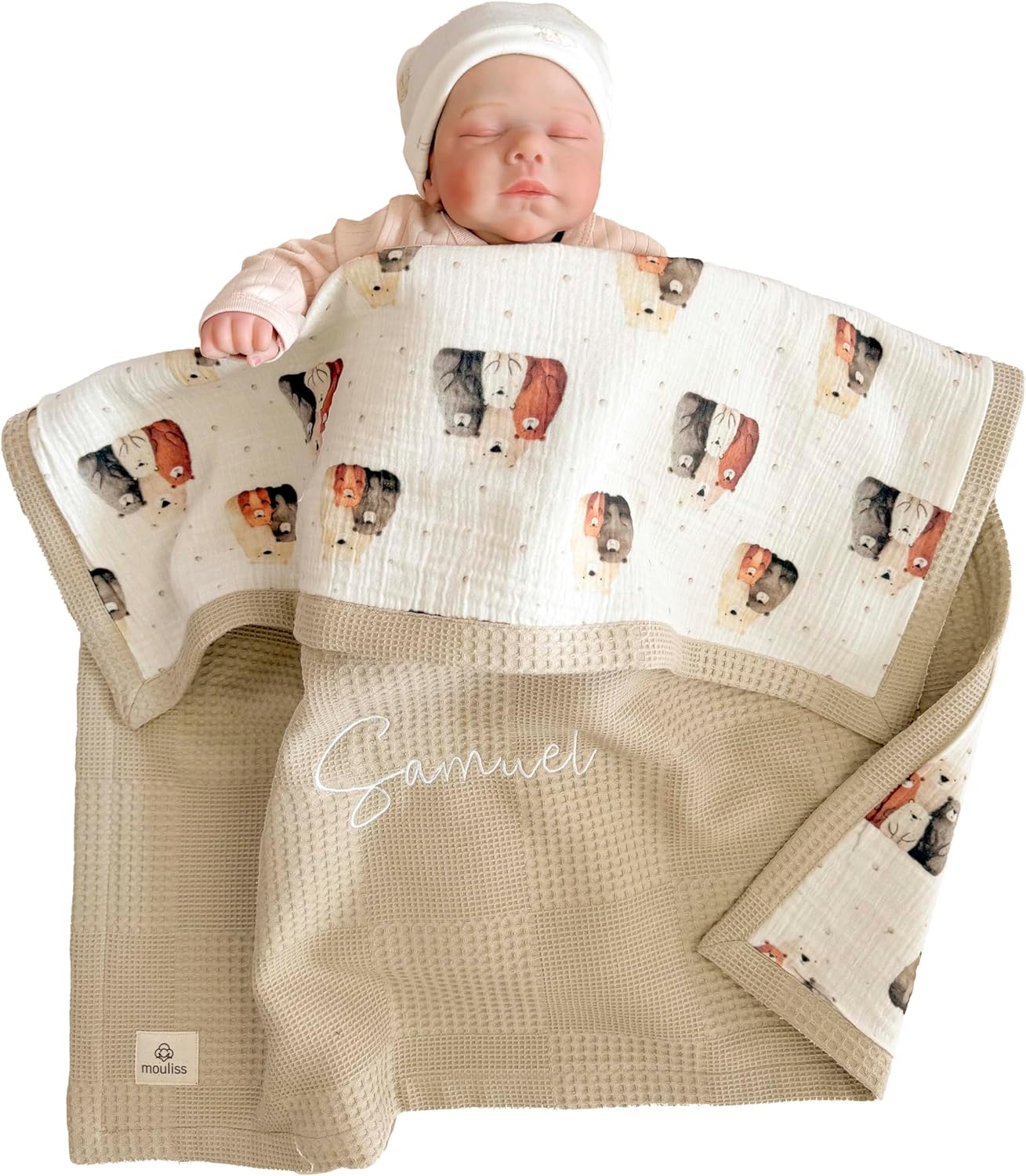 Personalized Baby Blanket with Name – Handmade 100% Organic Cotton Newborn Gift | Custom Knit