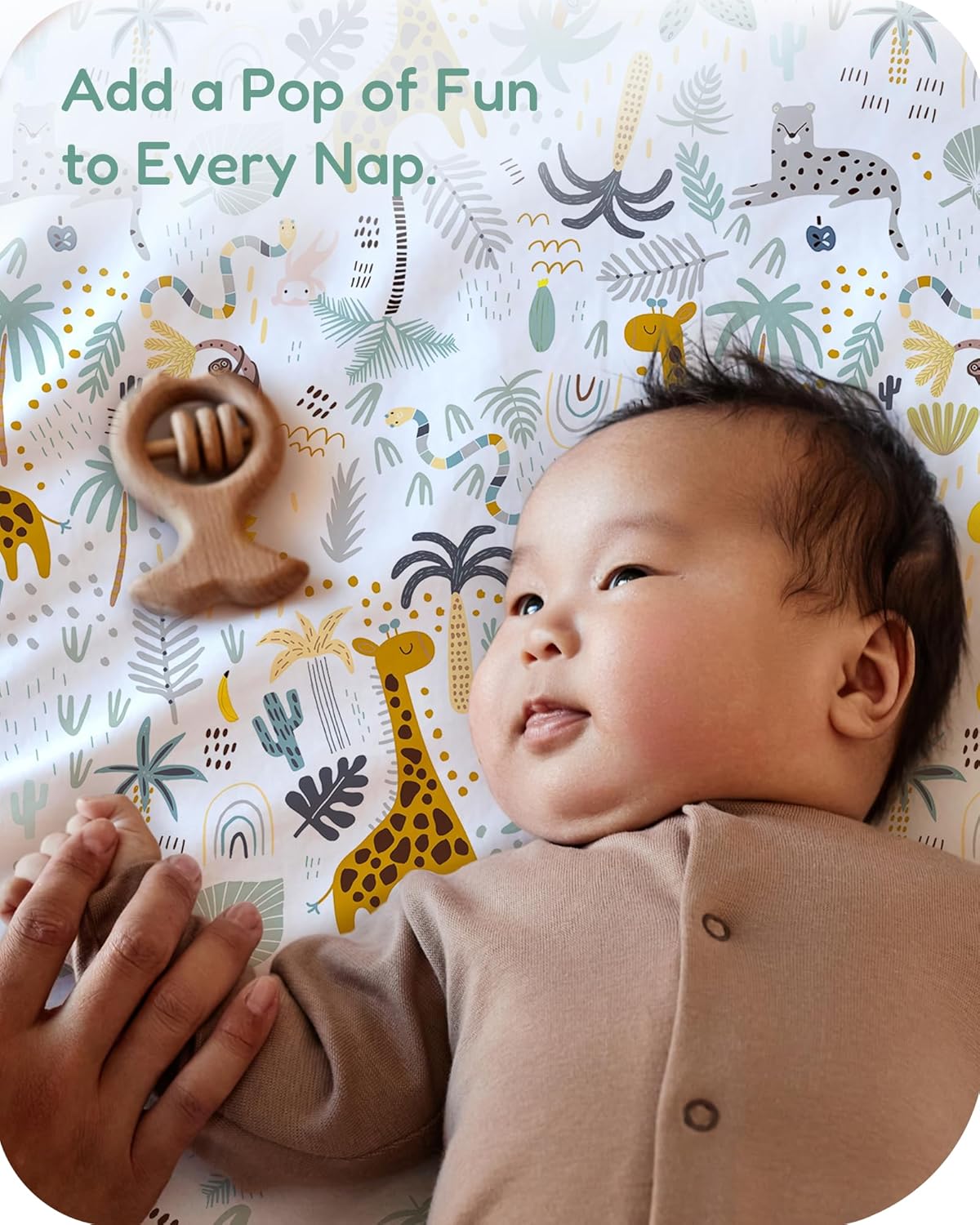 Pack and Play Sheets Fitted, Soft Green+Giraff, Breathable and Cozy, Hypoallergenic, 2 Pack for