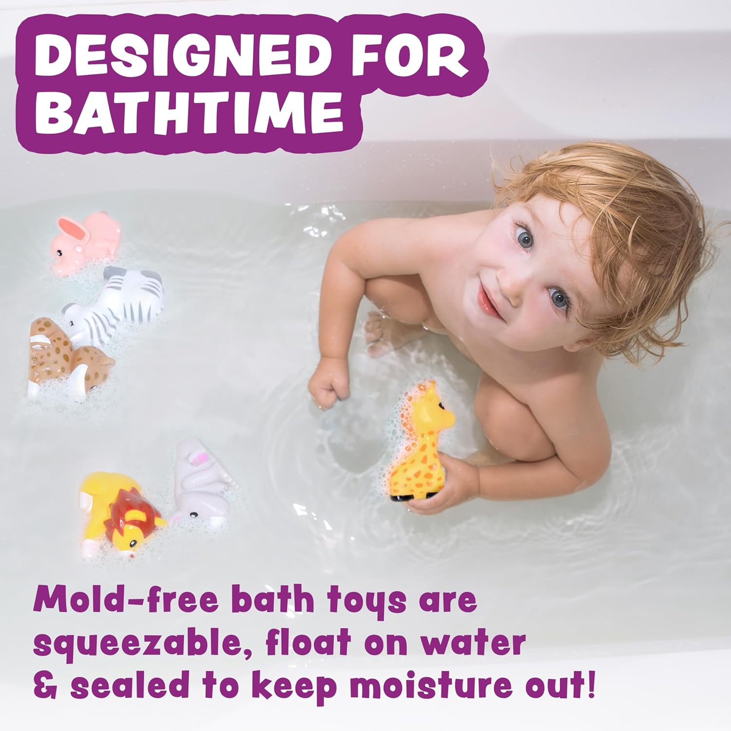 Tub Works® Savanna™ Mold Free Bath Toys, 6 Pack | Sealed, No Hole Bath Toys Design Keeps Moisture