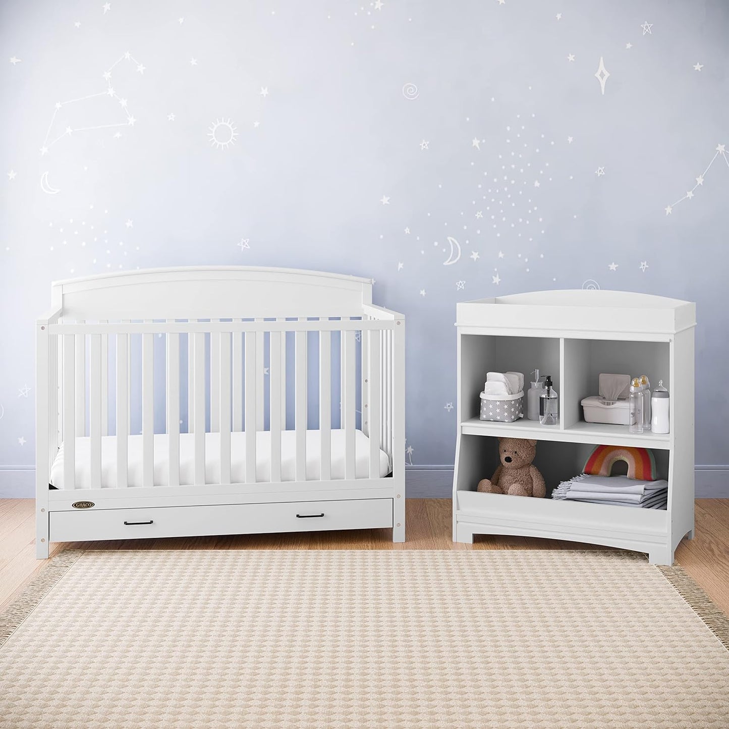 Graco Benton 5-in-1 Convertible Crib with Drawer (White) - Converts from Baby Crib to Toddler Bed, Daybed and Full-Size Bed, Fits Standard Full-Size Crib Mattress, Adjustable Mattress Support Base