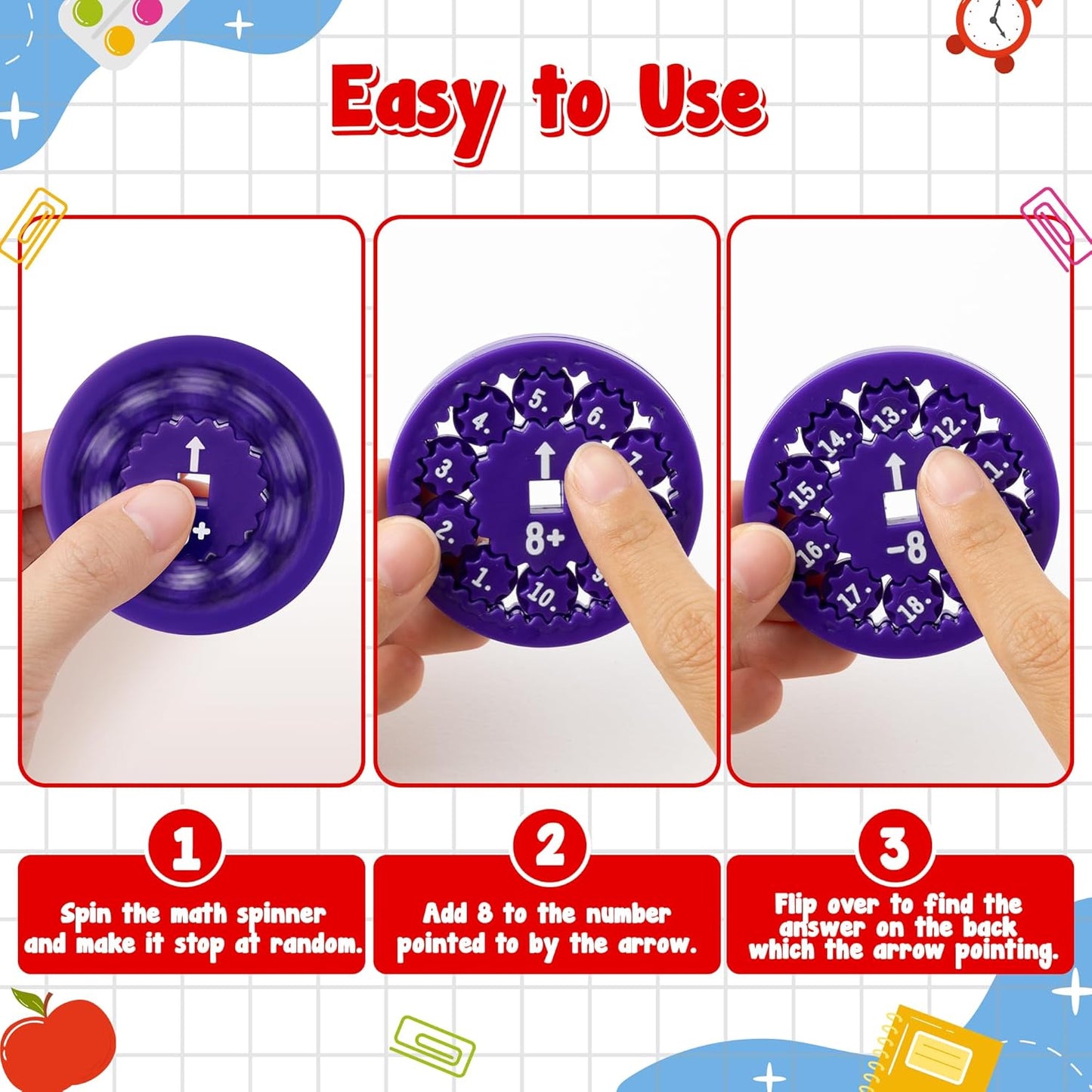 9Pcs Math Fidget Spinners Addition Subtraction Flying Fidget Spinner Round Number Finger Spin Game Toys Children Educational Math Fact Games for Stimmers Fidgeters Learning Add or Subtract