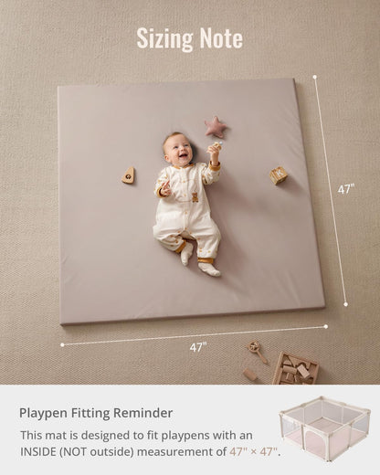 Blissful Diary Vegan Leather Baby Play Mat, 47x47 Thicken Foam Cushioned & Waterproof Playpen Mat for Infants and Toddlers, Stylish and Just Wipe-Clean Playmat for Baby Play on Floor, Brown Gray