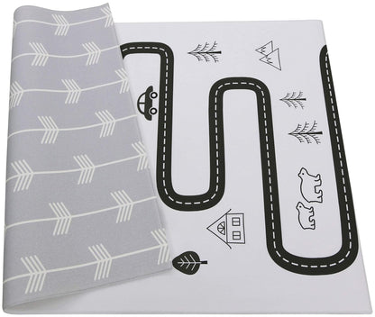 Baby Care Play Mat (Medium, Nordic Trails - Morning Fog Arrows) 73’’ x 49’’ Original One-Piece Reversible Rollable Waterproof Play Mat for Infants, Babies, Toddler, and Kids