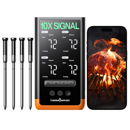 Wireless Bluetooth Smart Meat Thermometer: Standalone Base, WiFi Thermometer with Sub-1G, 6 Sensors