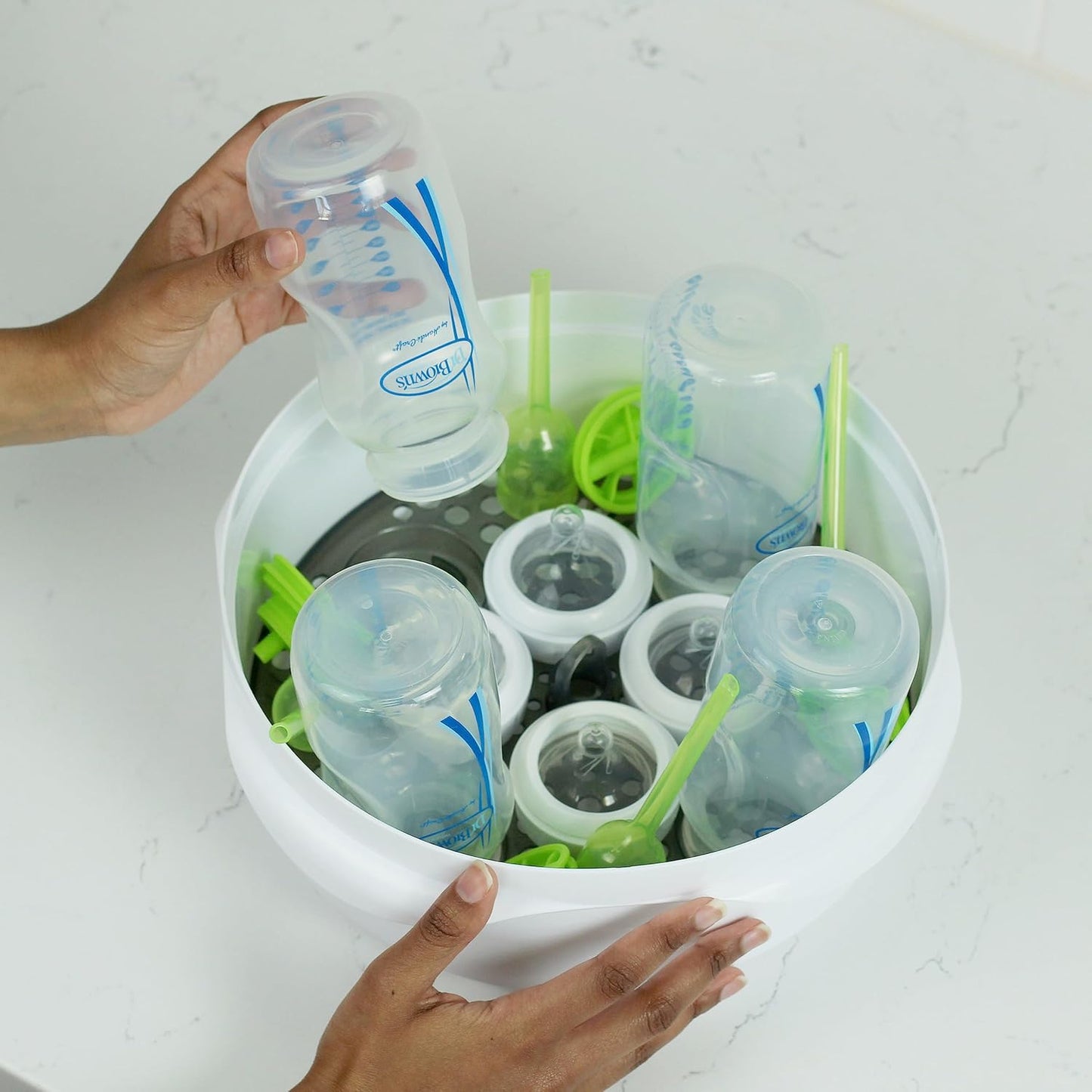Dr. Brown's Microwave Steam Sterilizer for Baby Bottles, Nipples, Bottle Parts, Pacifiers, Teethers