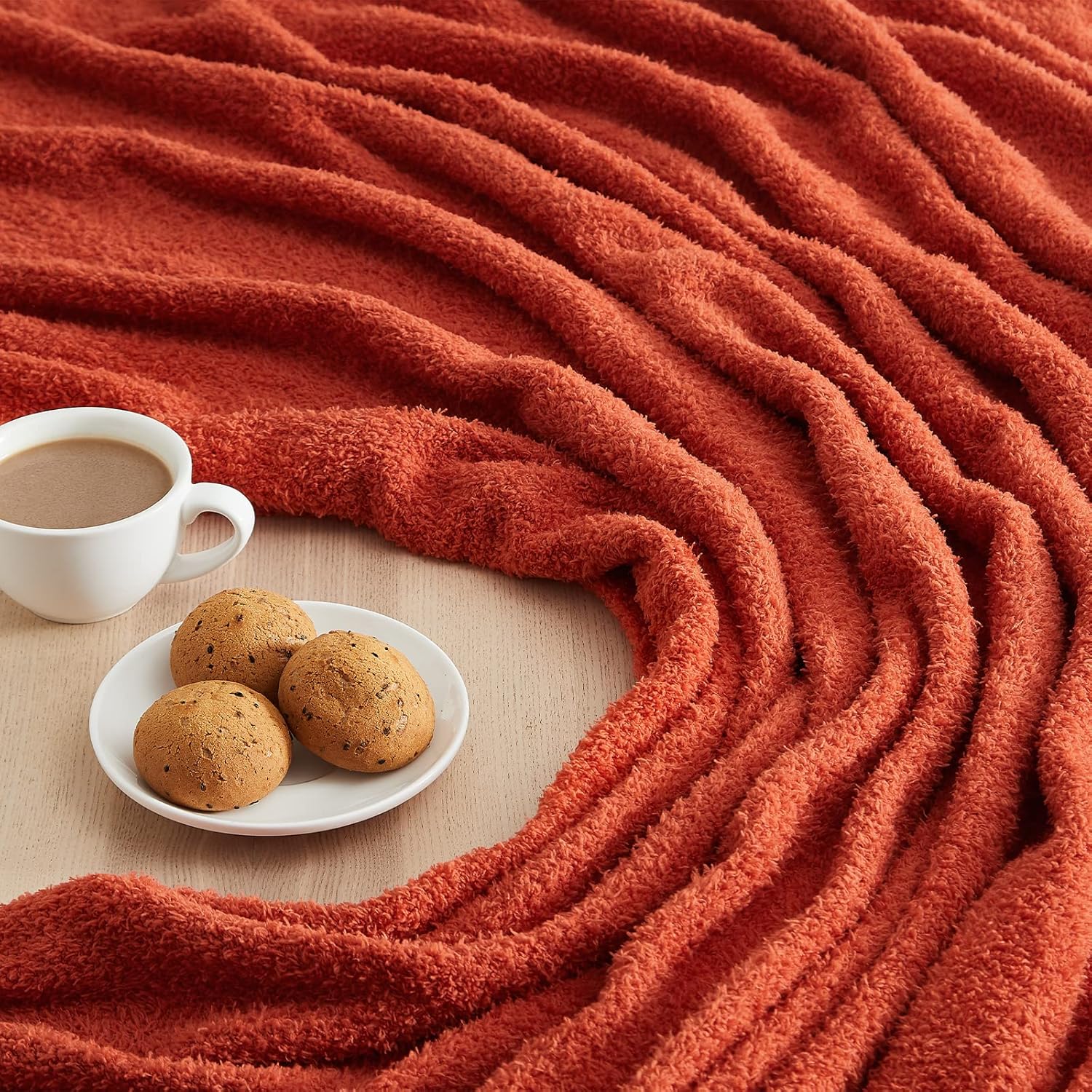 CYMULA Knit Fall Throw Blanket for Couch Orange-Super Soft Lightweight Plush Fuzzy Fluffy Cozy