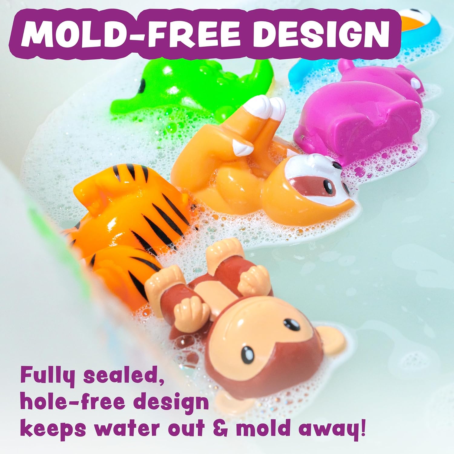 Tub Works® Rainforest™ Mold Free Bath Toys, 6 Pack | Sealed, No Hole Bath Toys Design Keeps
