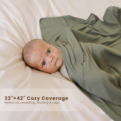 Konssy Knit Baby Blanket 2 Pack, Soft Ribbed Swaddle Receiving Blankets for Boys & Girls