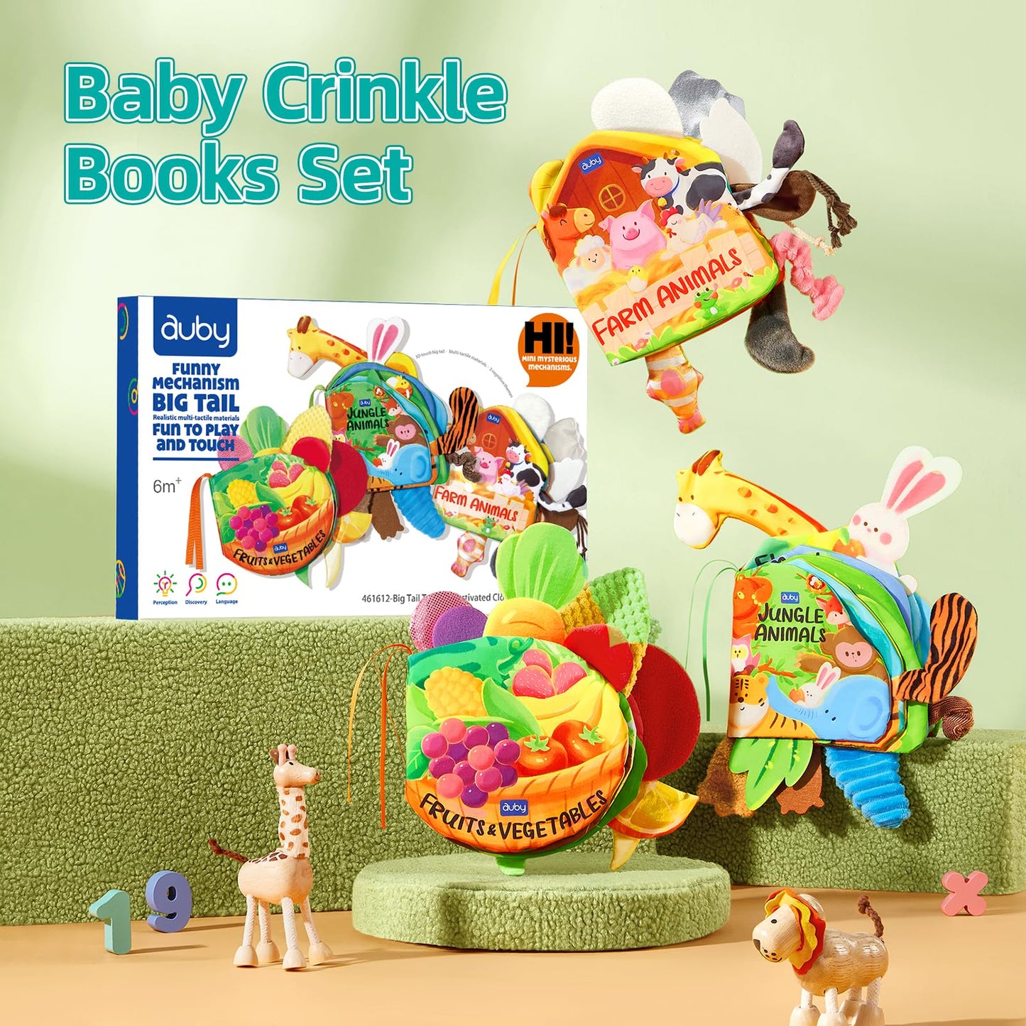 auby Baby Cloth Books, 3 Pack Soft Books for Babies 6M+, Travel Toy