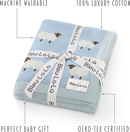 Knit Baby Swaddle Blanket for Boys - 100% Cotton Soft Cozy Lightweight Receiving Swaddling Crib