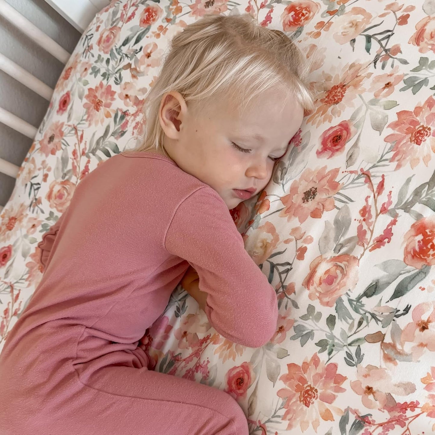 Baby Girls Crib Sheets | 2 Pack Floral & Solid Pink Ultra-Soft Bedding for Crib Mattress and