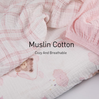 Gllquen Baby Muslin Bassinet Sheets 3 Pack, Breathable Elastic Cozy Fitted Cotton Bassinet Mattress Sheet for Baby Boy Girls, Fit for Hourglass Oval Rectangular Cradle Pad Sheets 33"x17" (Bear Dream)