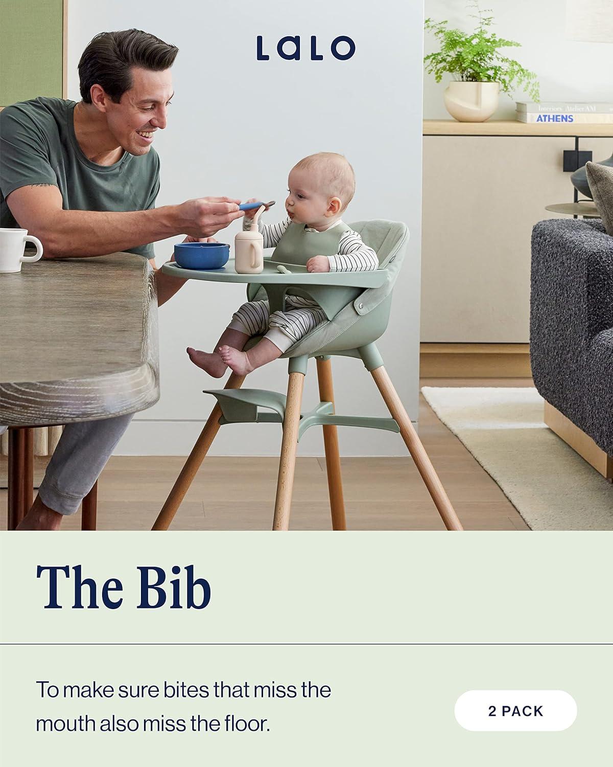 Lalo The Bib - Waterproof, Non-Toxic Silicone Baby Bib with Adjustable Neck Band & Silicone Food