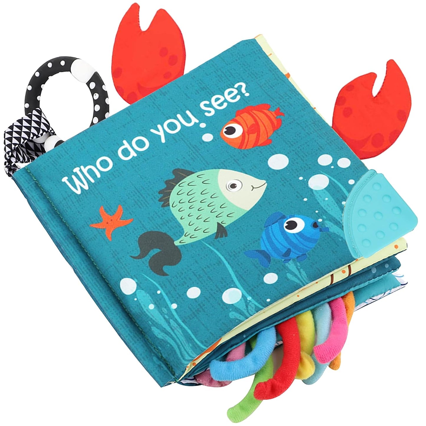 Fish Baby Books Toys, Touch Feel Cloth Crinkle Books for Babies,Baby Infant Toys 0-6, 6-12, 12-18 Months,Early Learning Education Toys,Shower Baby Gifts for Boys Girls,Teething,Mirror,Shark Ocean Book
