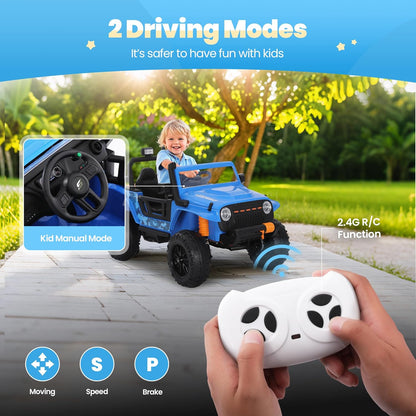 24V Kids Toddler Ride On Truck Electric Car Kids Ride On Truck Car Electric Jeep Off-Road Truck for Parent Remote Control LED Lights Music Powerful Wheels for Ages 3+(Blue)